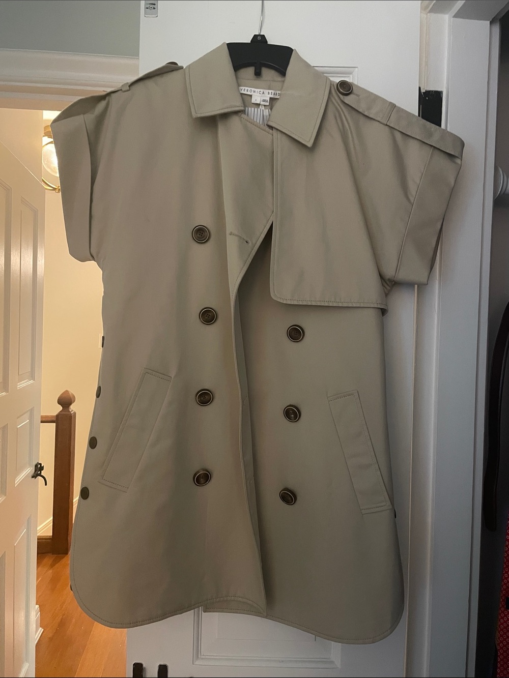 Veronica Beard Khaki Short-Sleeve Double-Breasted Trench Coat